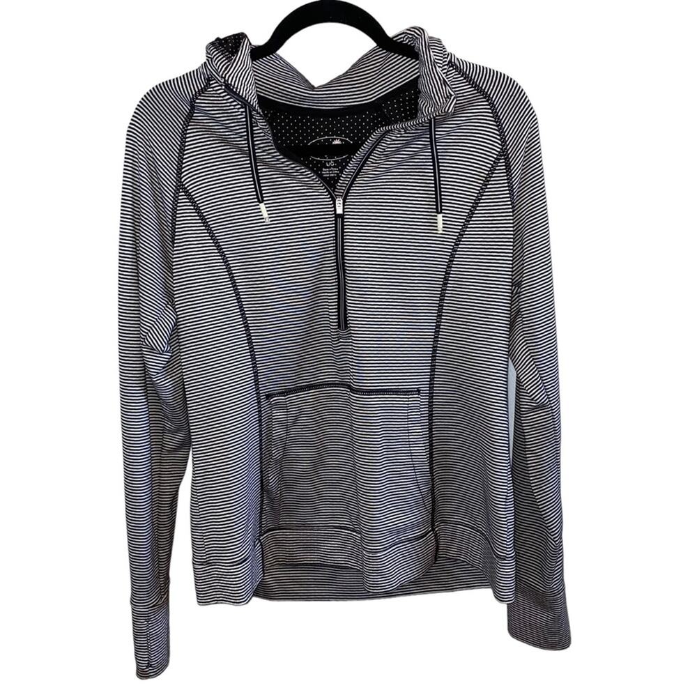 Tangerine Striped Quarter Zip Hoodie Lightweight Pullover Hooded Top Athleisure